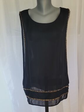 Rock & Republic Top XL Black & Gold-tone Metallic Studs